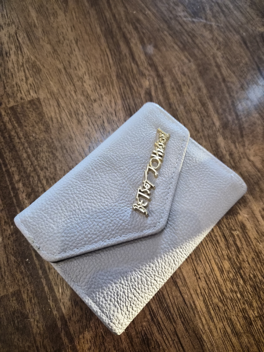 Betsey Johnson Light Gray Purple Envelope Wallet - Pebbled Leather